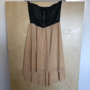 Strapless faux leather zipper flowy rocker dress